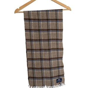 Stafford Brown Plaid Lambswool Scarf with Fringe Hem